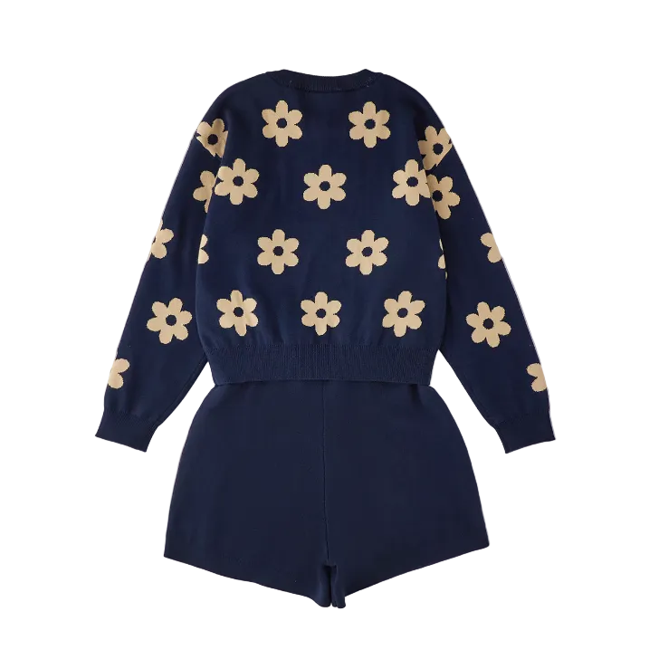 iDO Strickset mit Blumenmuster – Navy/Beige