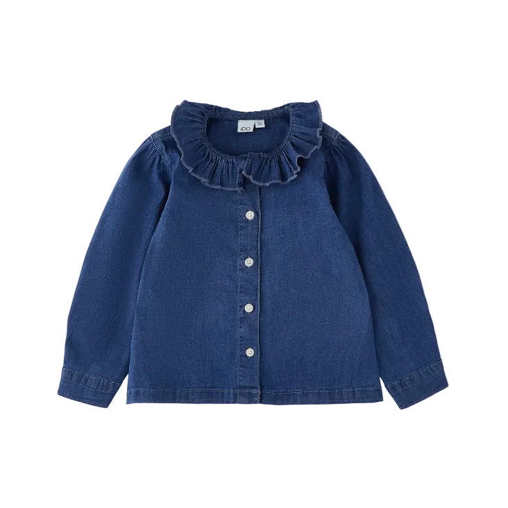 iDO Jeansbluse mit Rüschenkragen – Dunkelblau