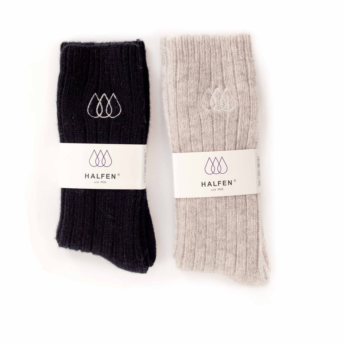 Halfen Wollsocken in Natur und Schwarz mit Banderole