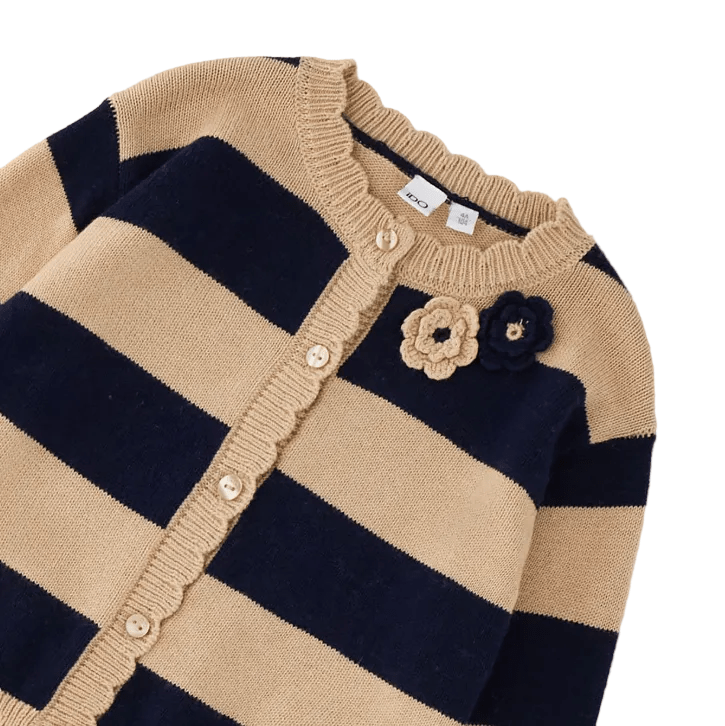 iDO Strickjacke mit Streifen & Blumen-Applikationen – Beige/Navy - BergBiber GmbH