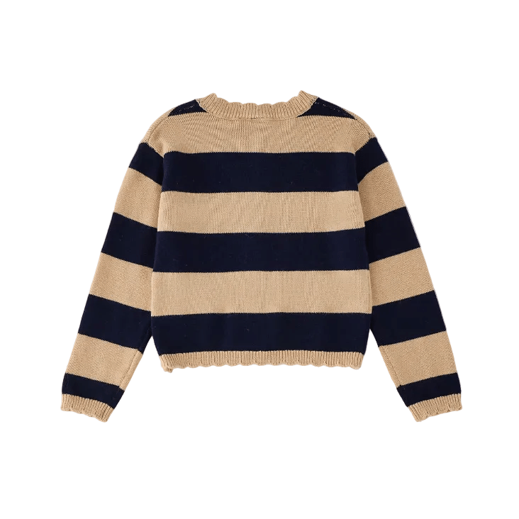iDO Strickjacke mit Streifen & Blumen-Applikationen – Beige/Navy - BergBiber GmbH