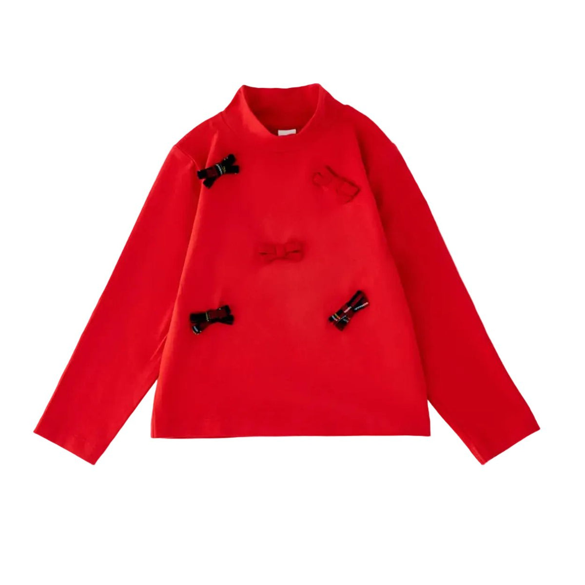 Langarmshirt mit Stehkragen und Schleifen