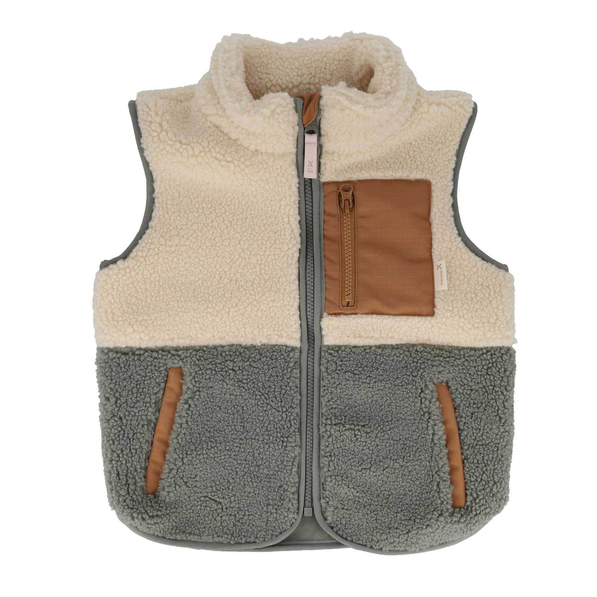 maximo Kinder-Sherpaweste Colorblock – Khaki Grey – Vorderansicht