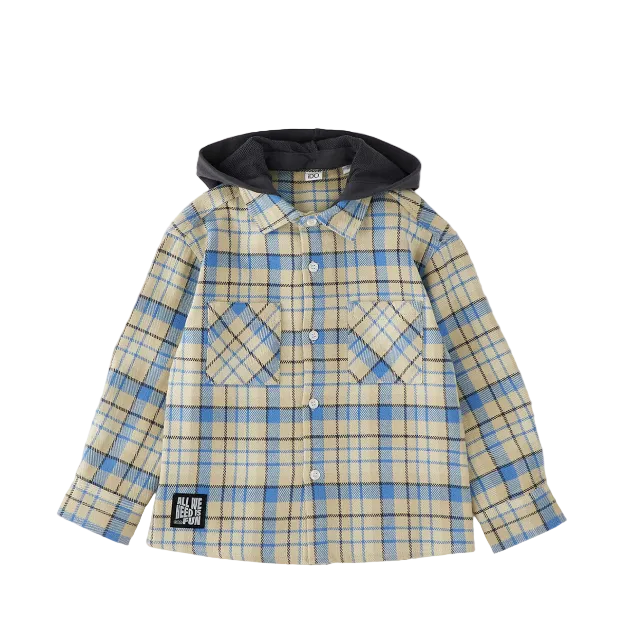 iDO Karohemd mit Kapuze – Beige/Blau