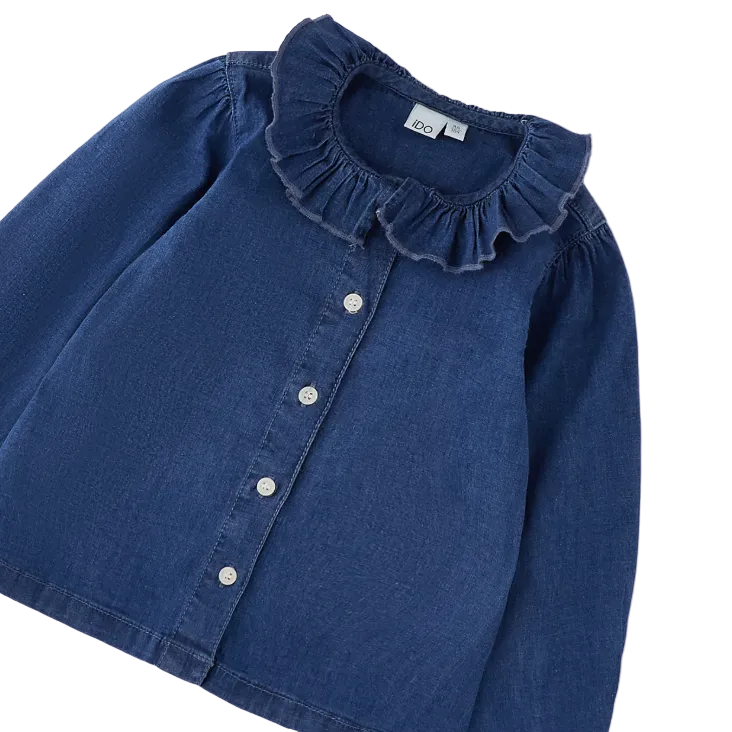 iDO Jeansbluse mit Rüschenkragen – Dunkelblau