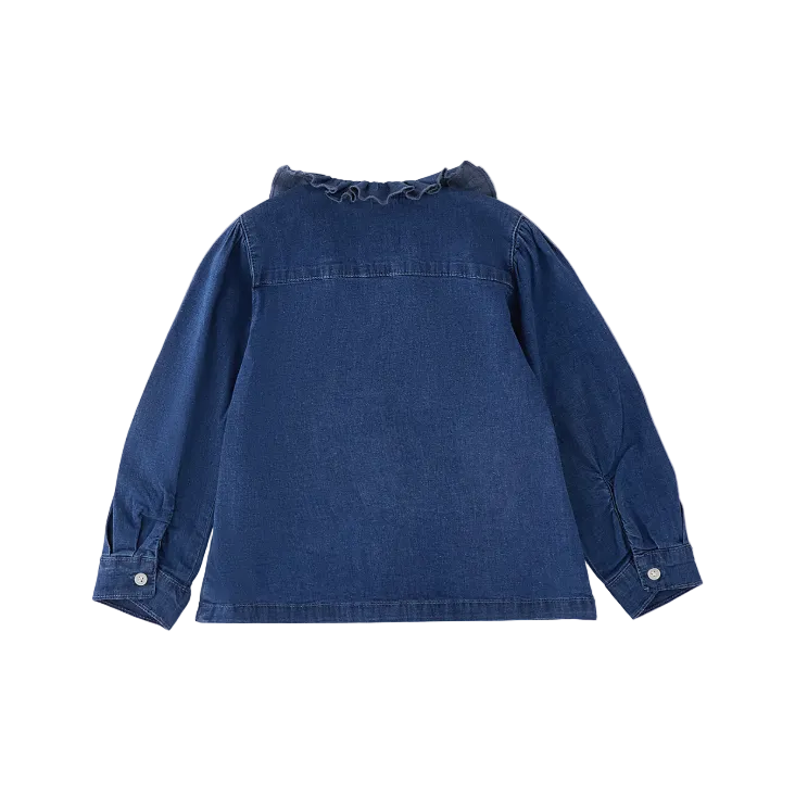 iDO Jeansbluse mit Rüschenkragen – Dunkelblau