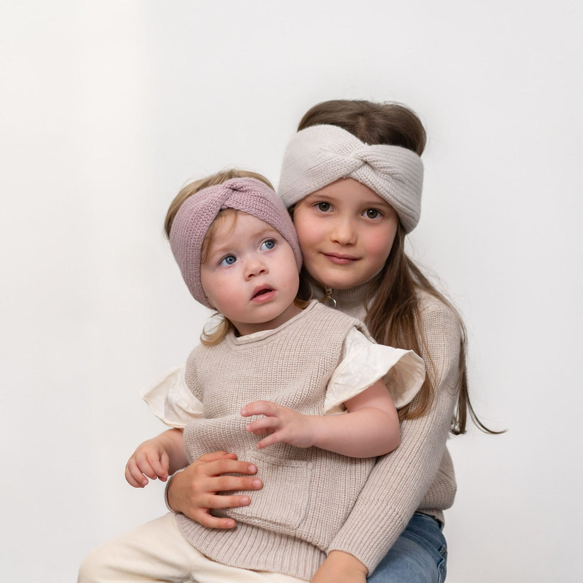 Halfen Kinder-Stirnbänder aus Cashmere-Merino in Beige und Altrose