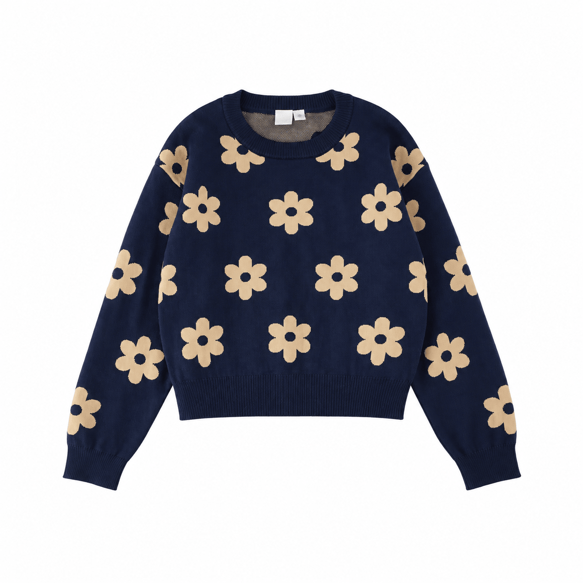 iDO Strickpullover Navy mit beigem Blumenmuster – Einzelteil