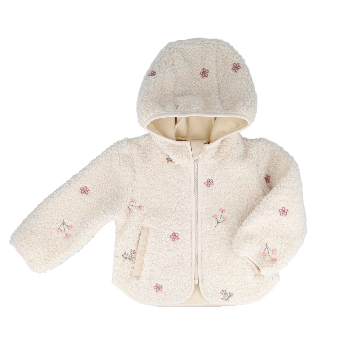 maximo Baby-Sherpajacke mit Blümchen – Muschel – Vorderansicht