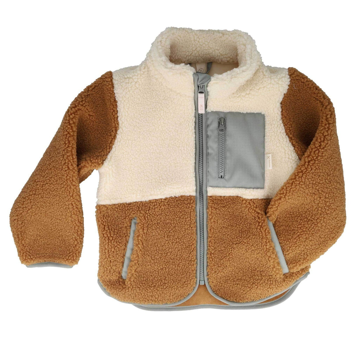 maximo Kinder-Sherpajacke Colorblock – Braun – Vorderansicht